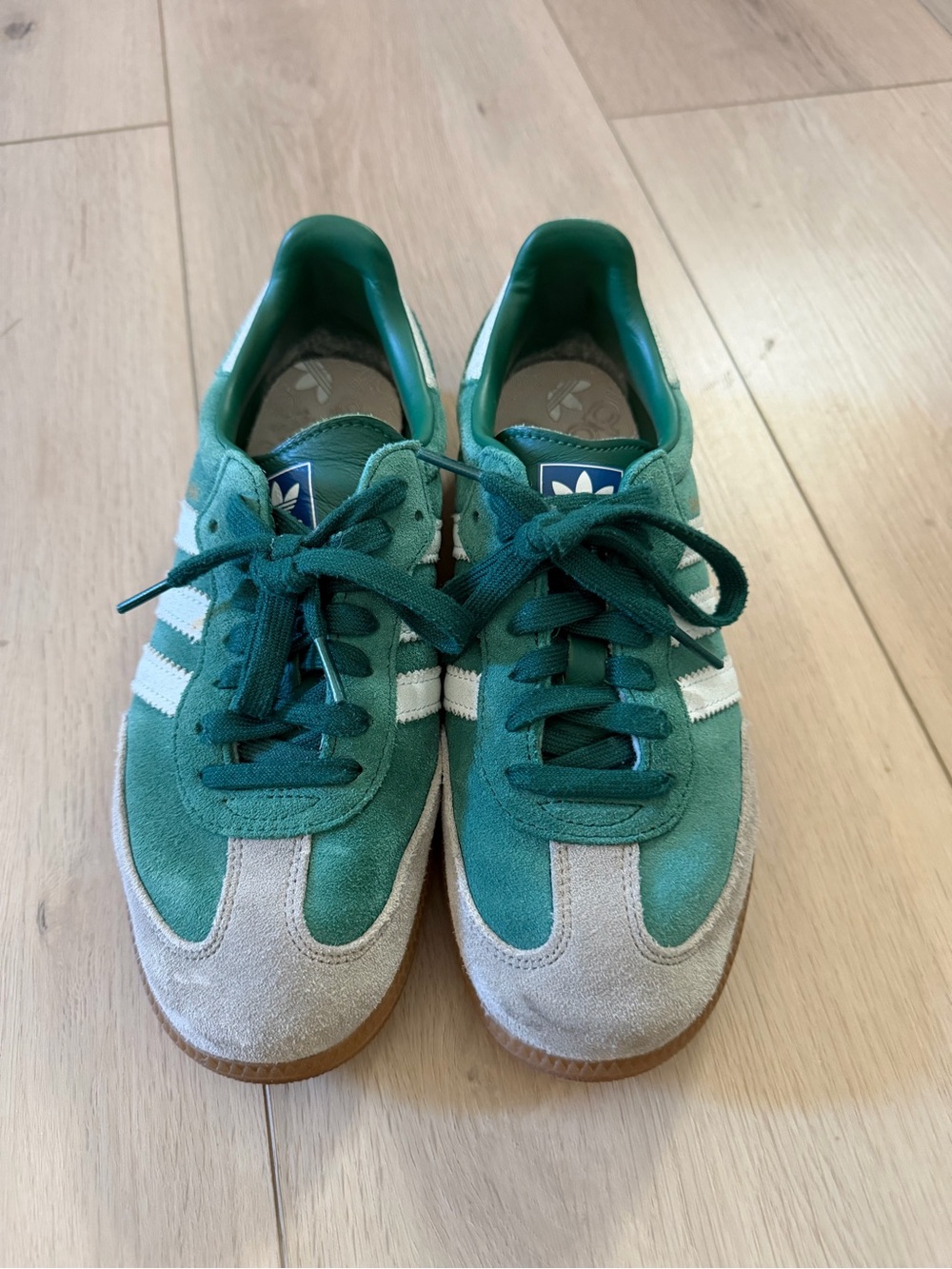 Adidas Sambas Green (shown in men’s size but equivalent to women’s 8)